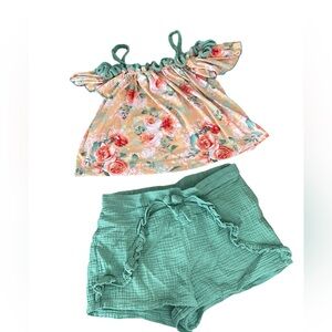 Girls size L Bonnie Jean Cold Shoulder Floral Peasant Top & Wrap Shorts Set